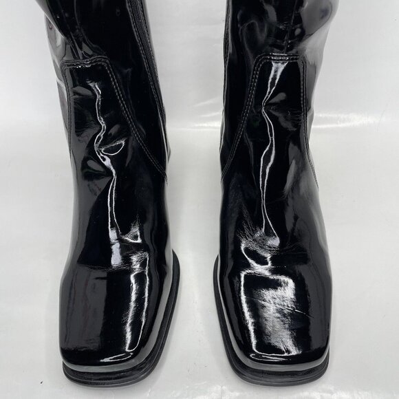 LA CANADIENNE Tall Black Patent Leather Boots Sz 8 Knee High Square Toe - Picture 2 of 8